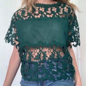 ZARA Trafaluc Emerald Floral Embroidered Blouse